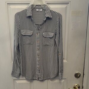 Striped Button Down Shirt - Grey and White